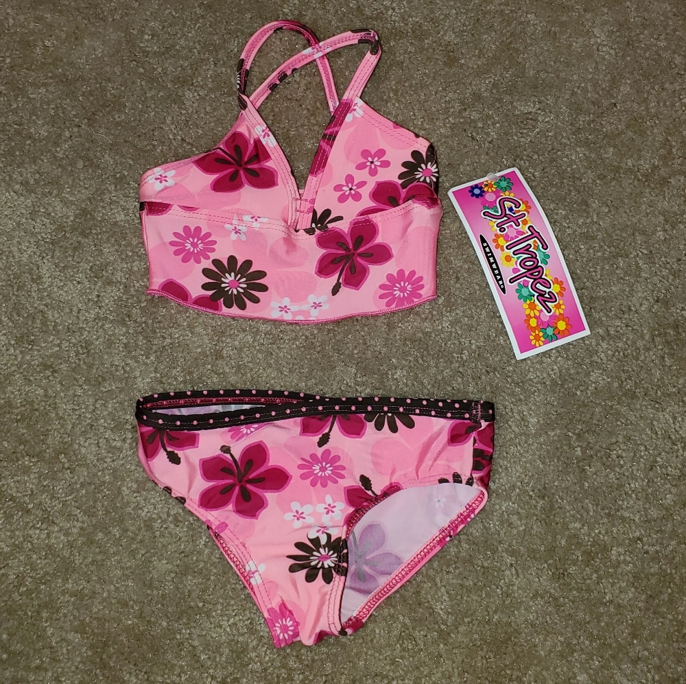 NWT St. Tropez Pink Floral Bikini Set Sz 3T